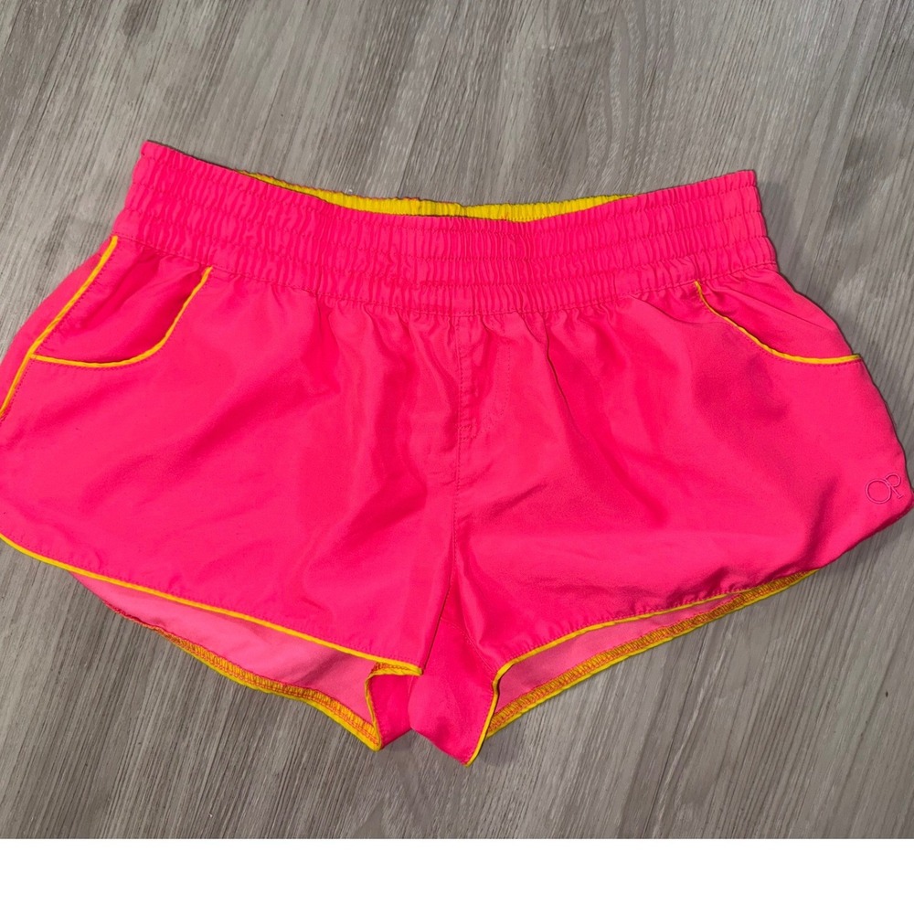 OP Ocean Pacific Neon Pink Yellow Trim Board Shorts Swim Trunks Womens M 7-9